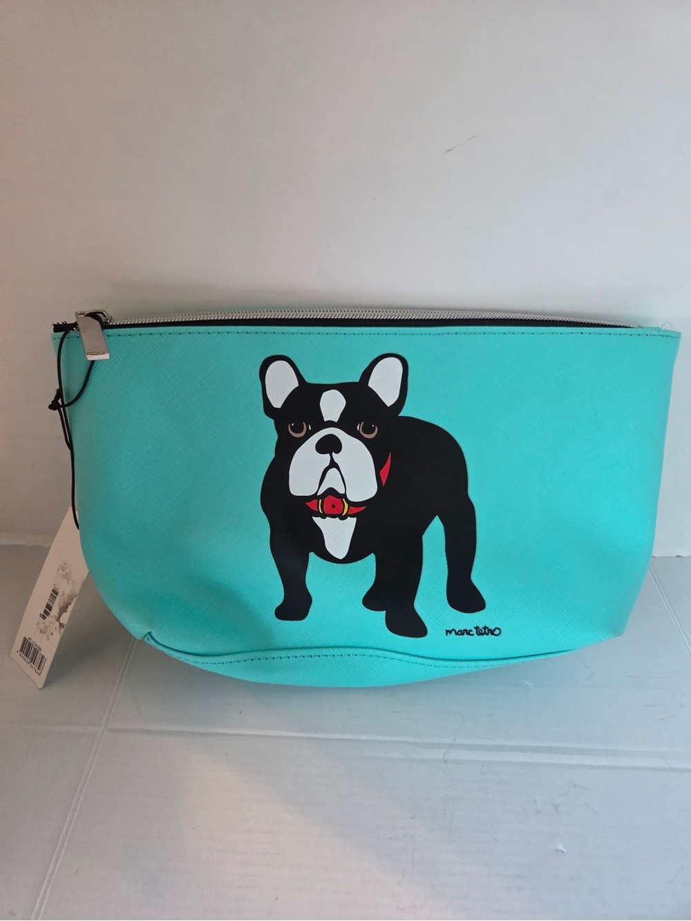 Marc Tetro Teal Makeup Cosmetics Bag with Black French Bulldog With Tags